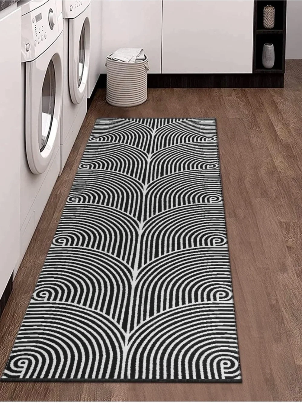 Modern Black and White Geometric Kitchen Runner